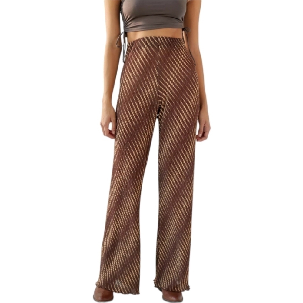 Urban Outfitters Margot Brown and Tan Printed Wide-Leg Pants Size SP